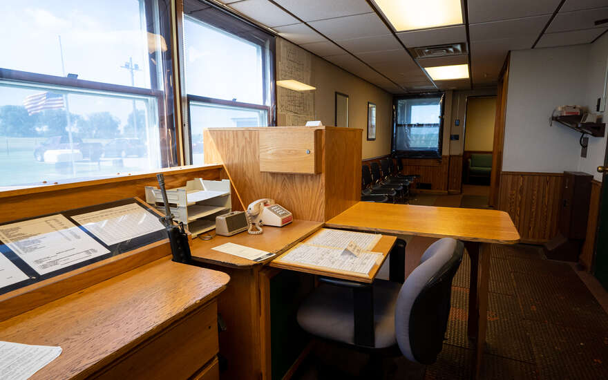 The upstairs security desk.