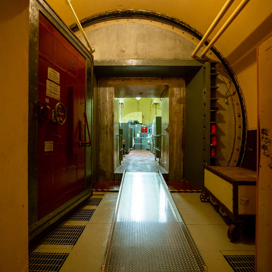 Looking through a blast door.