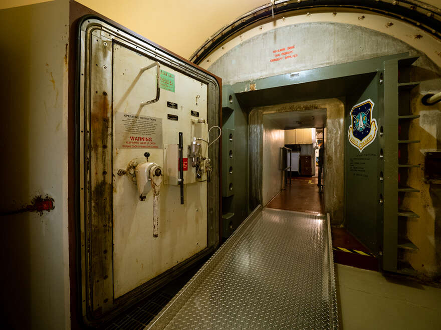 Looking through a blast door.