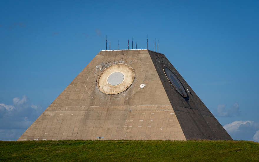 A close-up view of the Missile Site Radar (MSR), one component of the Stanley R. Mickelsen Safeguard Complex.