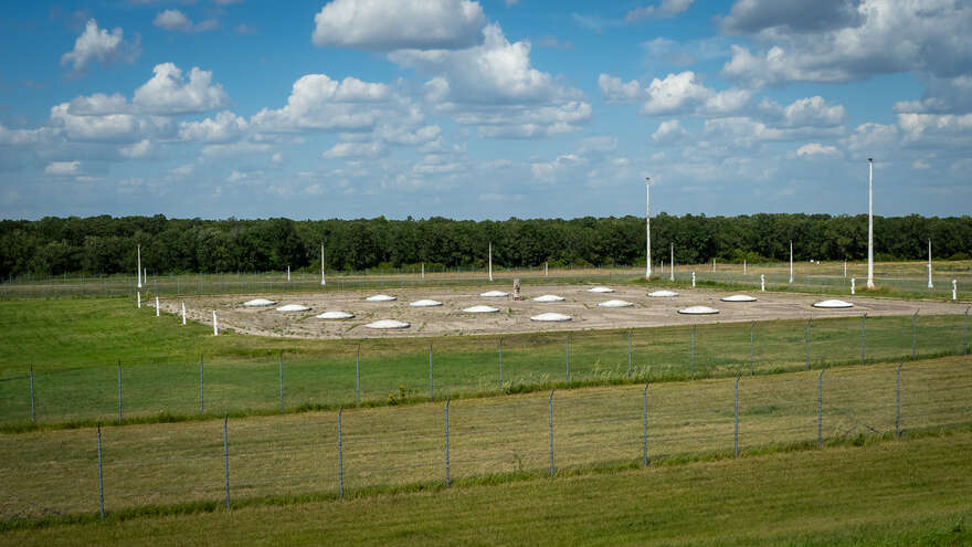 The missile field at the RSL-3 museum. Each silo once held a Sprint missile with an enhanced radiation nuclear warhead.