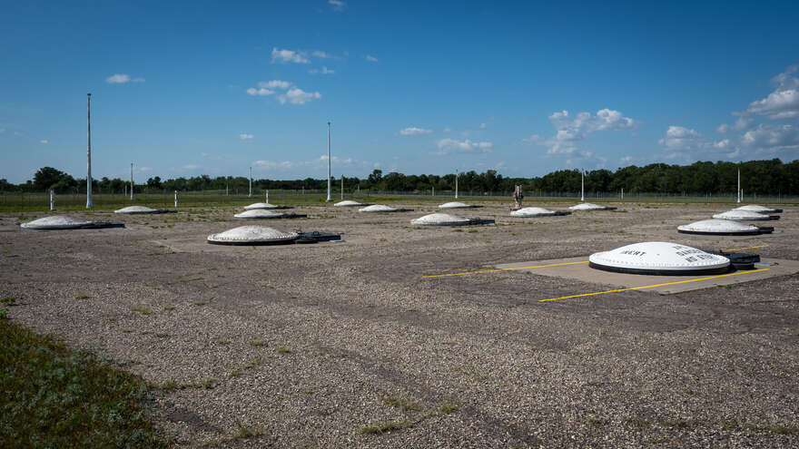 The missile field at the RSL-3 museum. Each silo once held a Sprint missile with an enhanced radiation nuclear warhead.