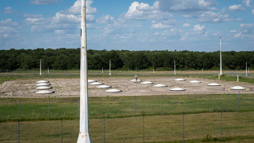 The missile field at the RSL-3 museum. Each silo once held a Sprint missile with an enhanced radiation nuclear warhead.