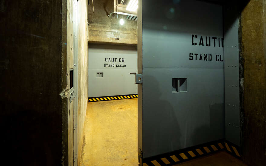 Double blast doors at the entrance to the RSL-3 underground bunker.