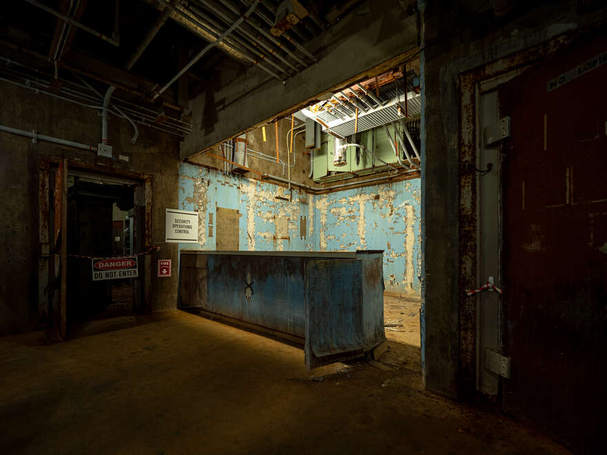 Armed guards were once stationed at this security desk in the RSL-3 underground bunker.